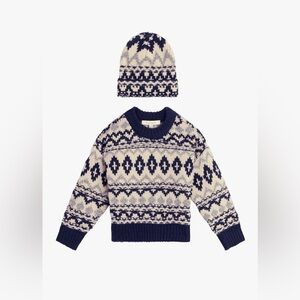 Favorite daughter NAVY/ GREY FAIR ISLE SWEATER AND HAT SET